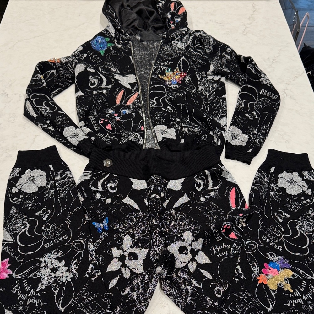Philipp Plein Black and Silver Graphic Track Suit